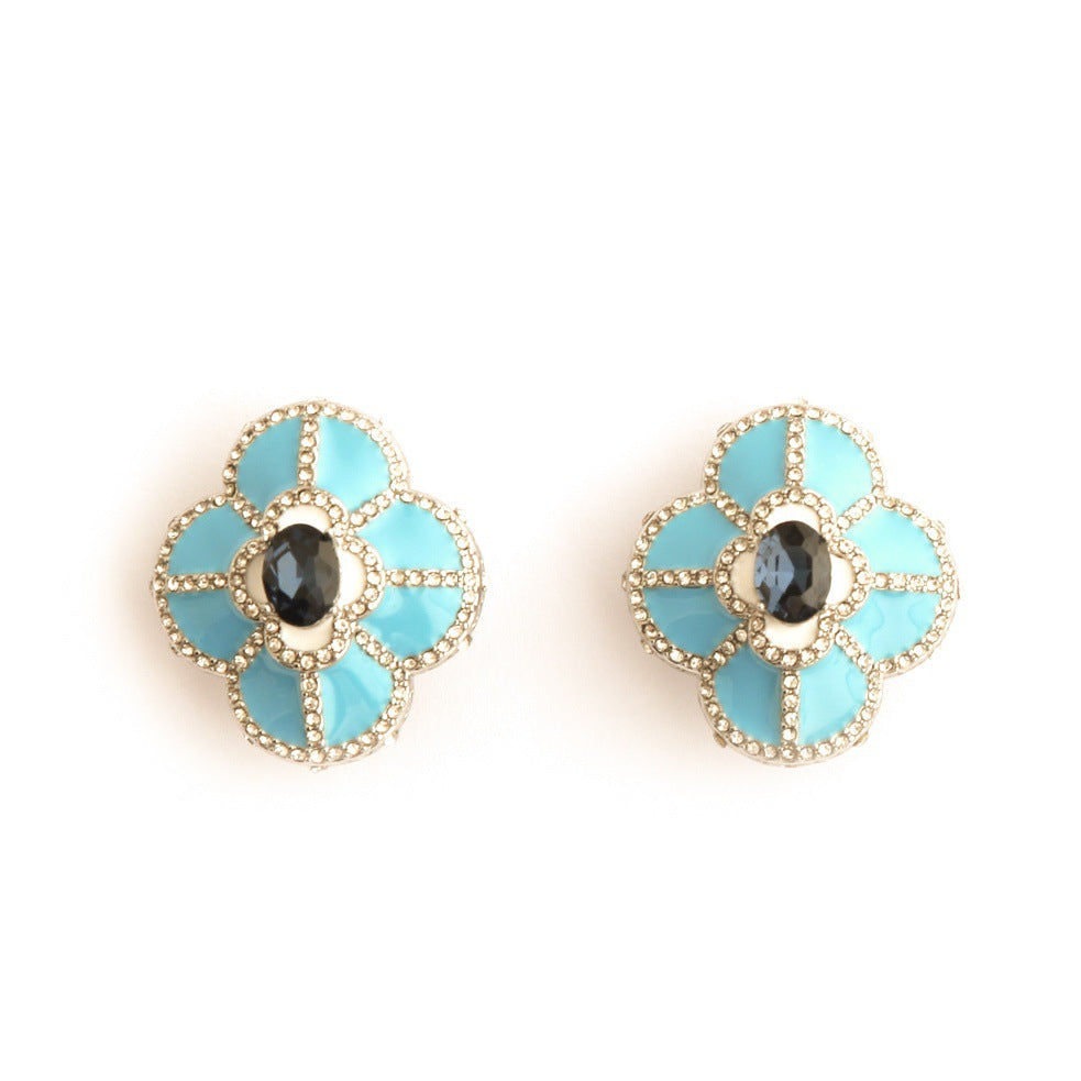 Real Gold Gaanized Enamel Diamond Retro Earrings