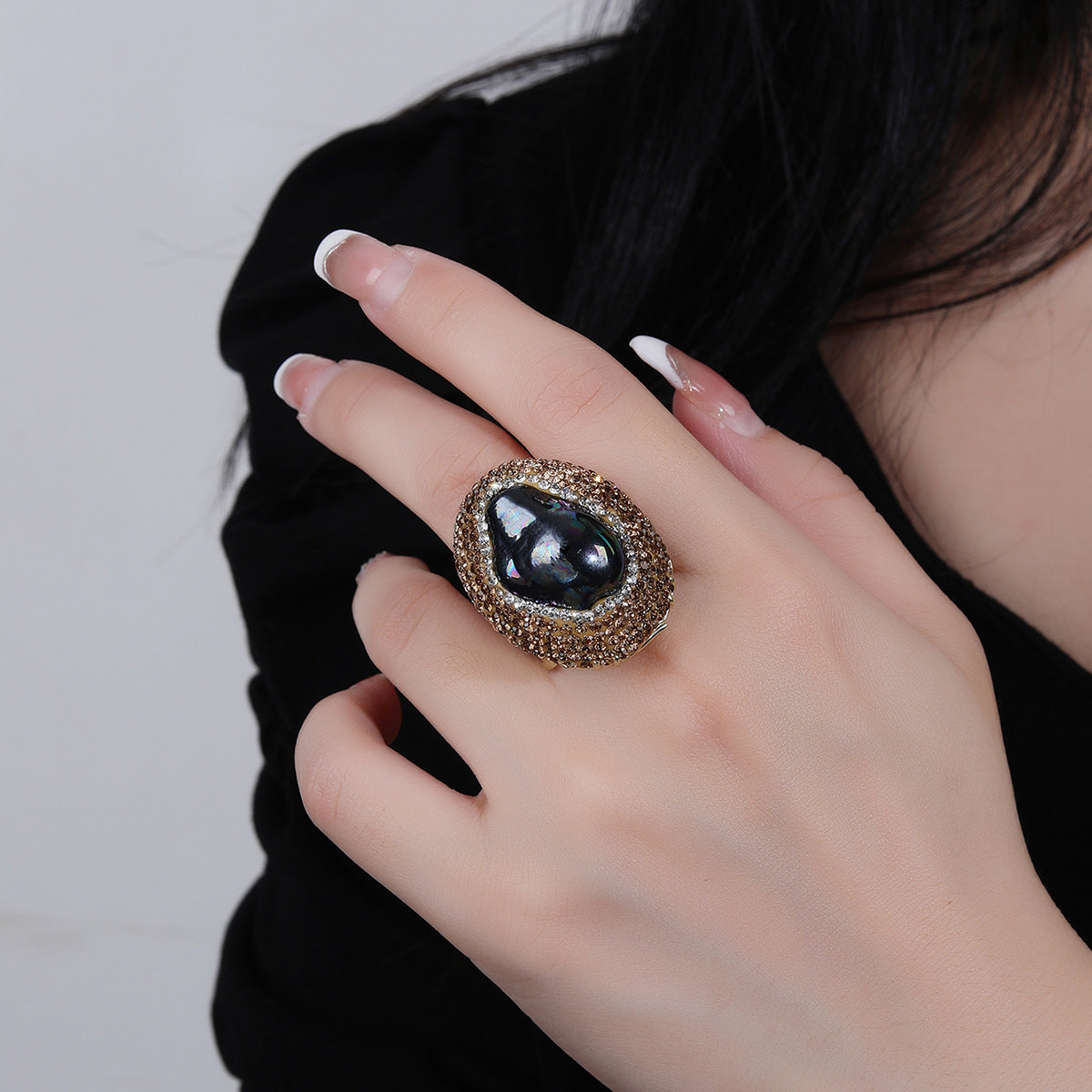 Women's Shell Pearls Clay Wide Open Adjustable Ring