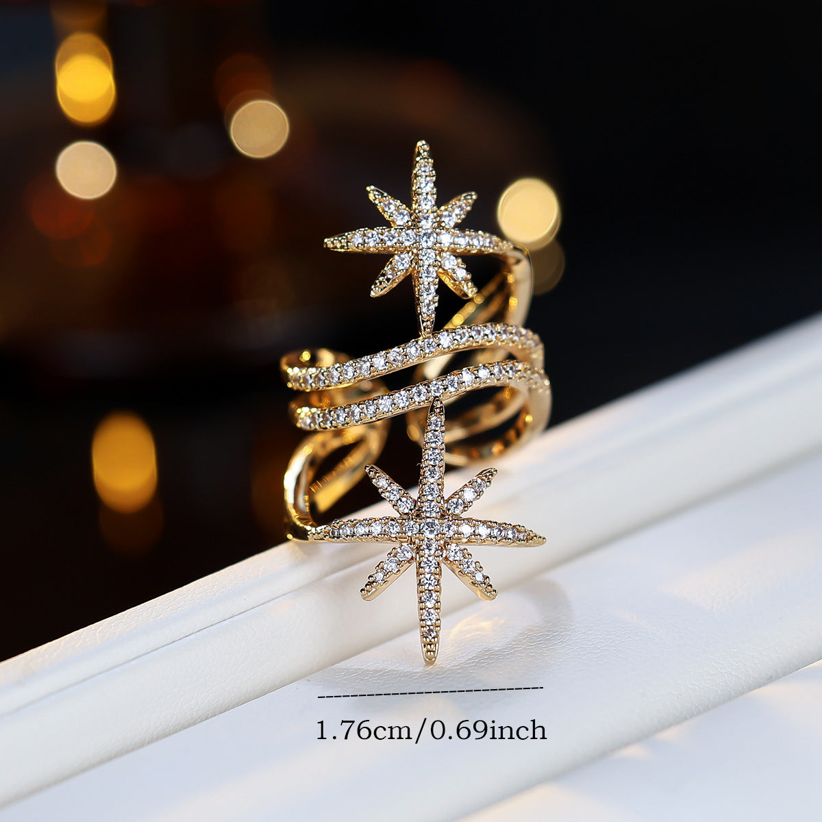 Light Luxury Minority Personality Micro Inlaid Synthetic Zircon Surrounding Geometric Ring