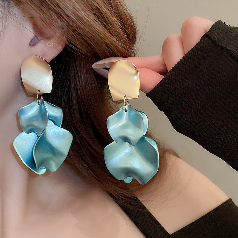 Women's Fresh Blue Fabric Flower Tassel Seaside Vacation Style Light Stud Earrings