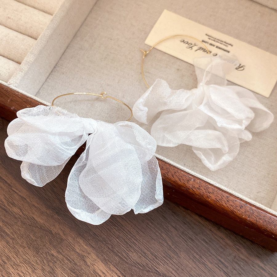 Net Yarn Flowers Tassel Fresh Sweet Earrings