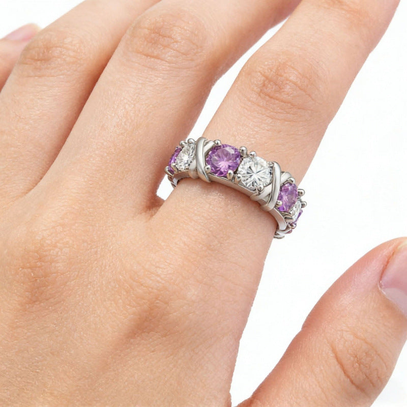 Gold-plated Cross Color Separation Inlaid Zircon Fashion Luxury Trendy Rings