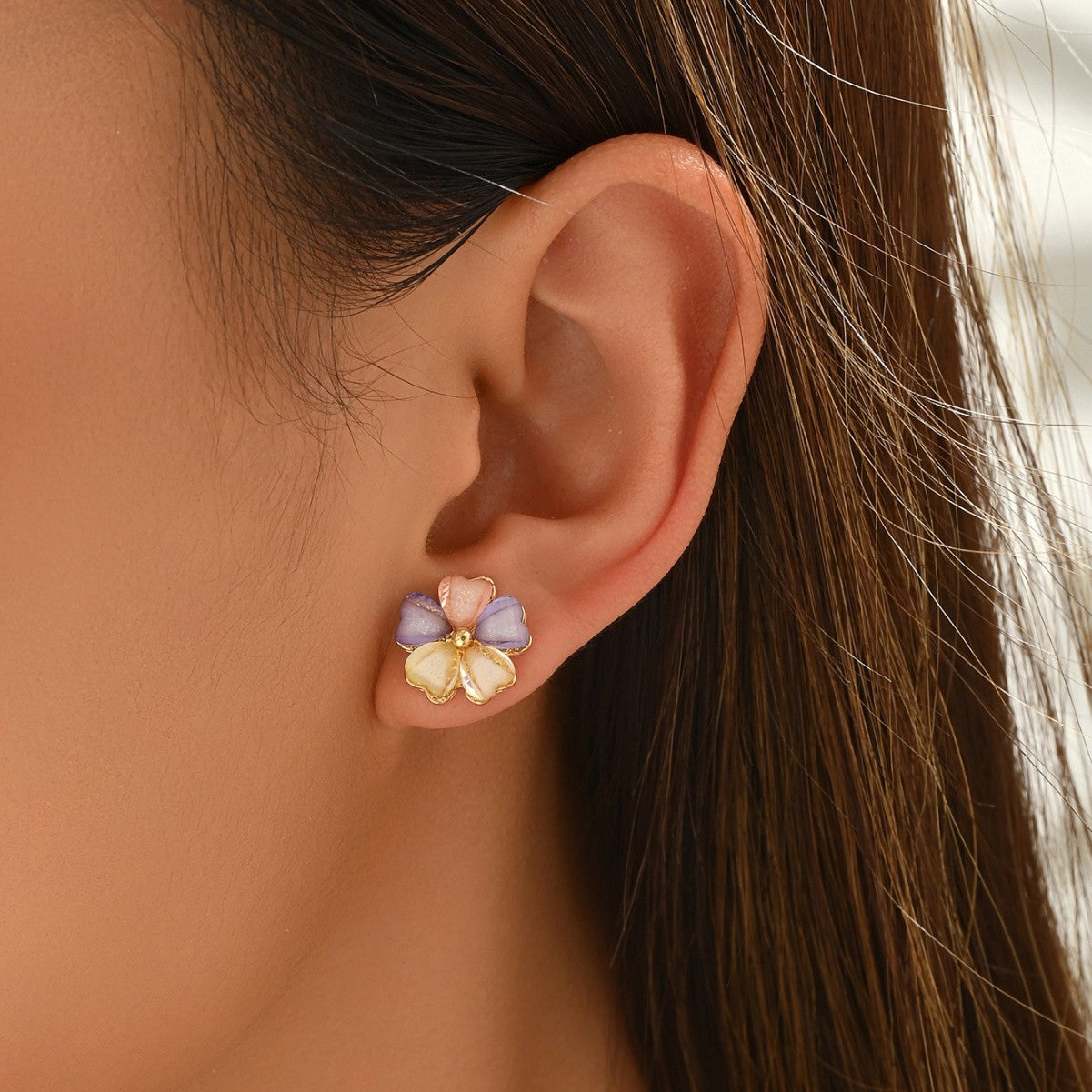 Colorful Petals Inlaid Gem Design Ear Earrings