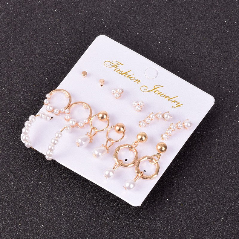 Metal Irregular Geometry Pairs Earings Vintage Pearl Earrings
