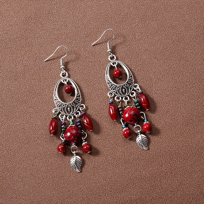 Ethnic Antique Sier Goddess Ornament Slim Earrings