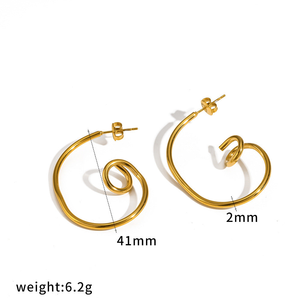 Simple Irregular Spiral Stainless Steel Real Gold Plating Niche Personality Rings
