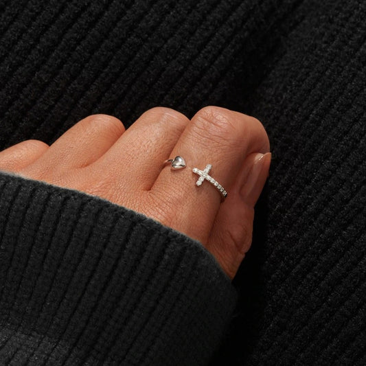 Loving Heart In Sterling Sier Cross Rings