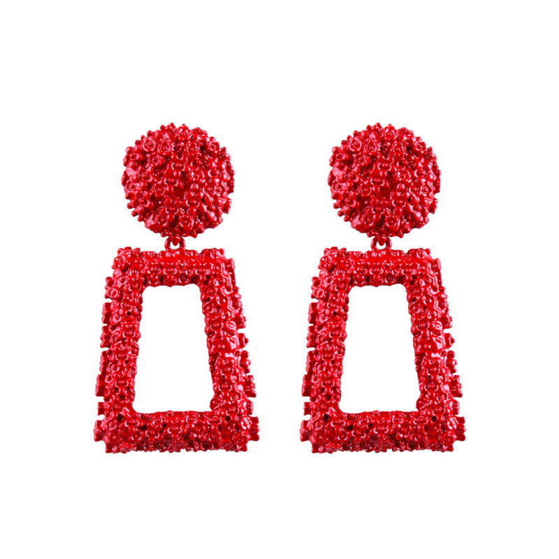 Women's Metal Retro Personalized White Geometric Square Earrings