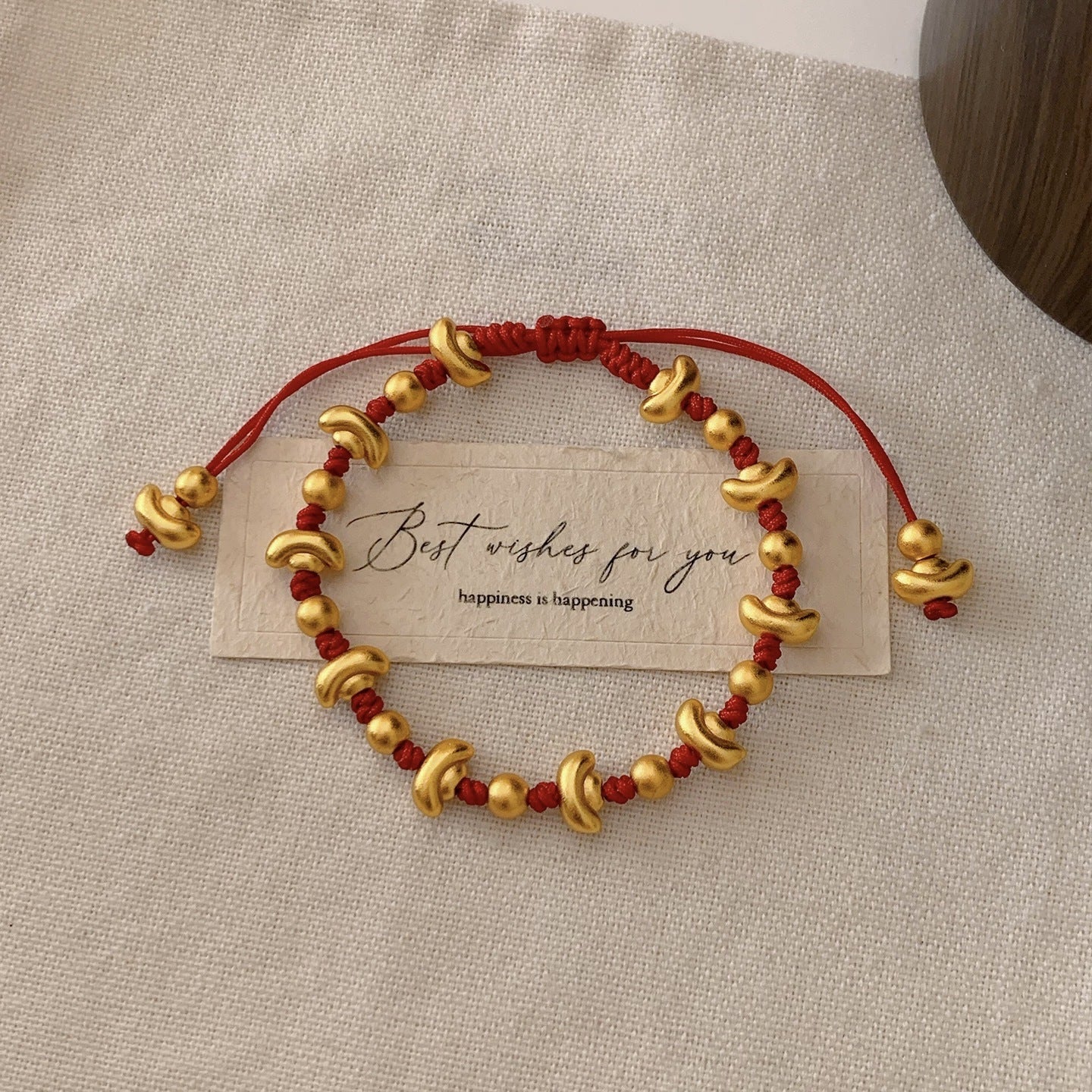 Ancient Style Alluvial Gold Small Life Red Rope Lucky Carrying Bracelet