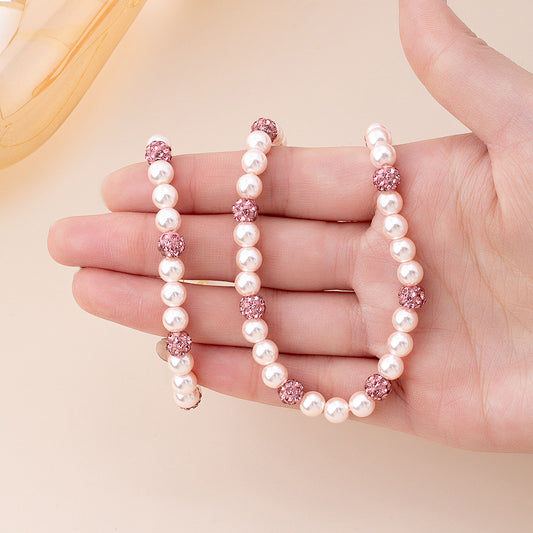 Women's Pink Pearl Imitation Diamond Beaded Light Luxury Versatile Niche Bracelet