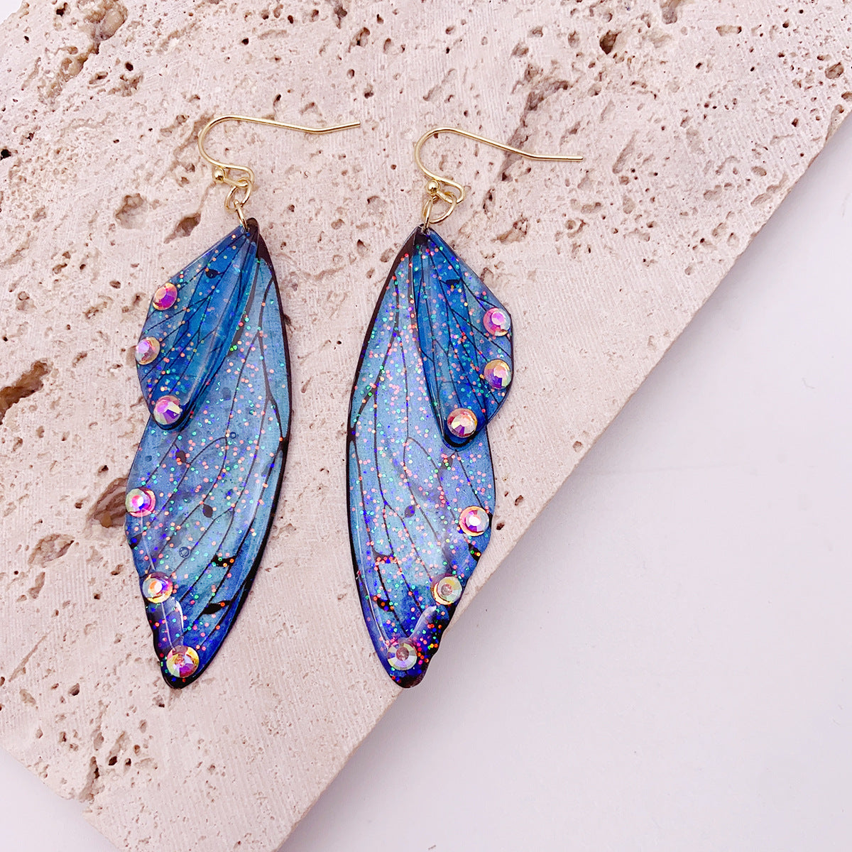 Women's Sier Cicada Wings Ear Hook Butterfly Temperamental Fairy Long Eardrop Earrings