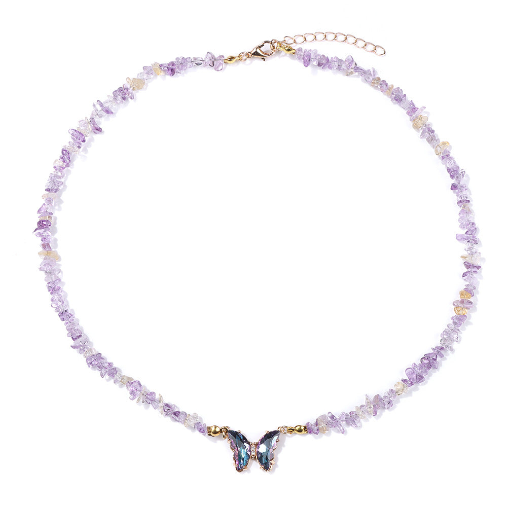 Women's Stone Gravel Beads Simple Butterfly Gem Necklaces