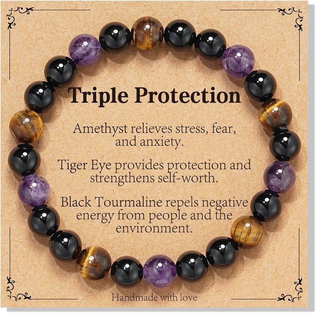 Natural Stone Amethyst Citrine Triple Protective Bracelets