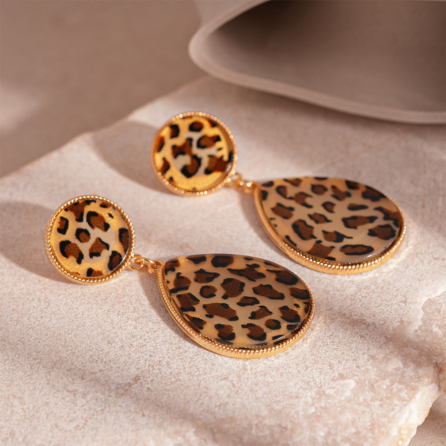 Women's Leopard Print Resin Circle Heart Geometric Earrings