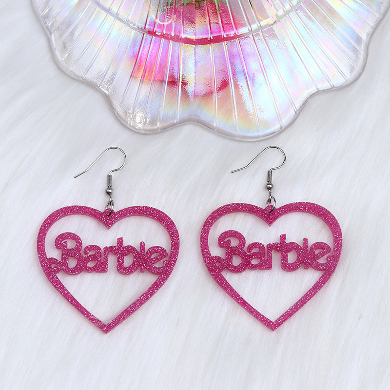 Day Hollowed Heart Shape Barbie Pink Earrings