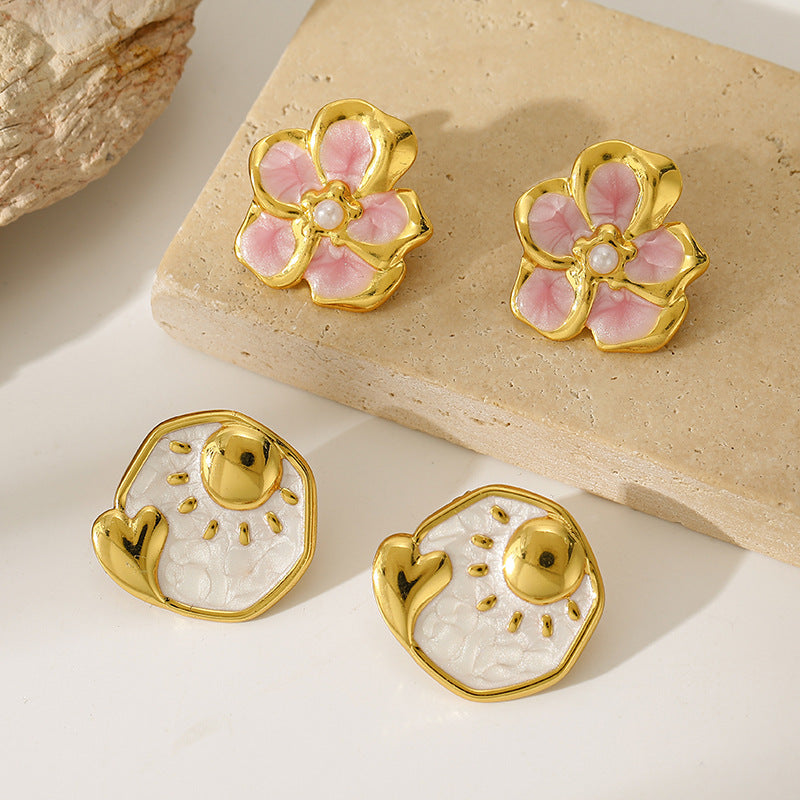 Women's Sweet Drip Glazed Flower Love Daily Versatile Gentle Stainless Earrings