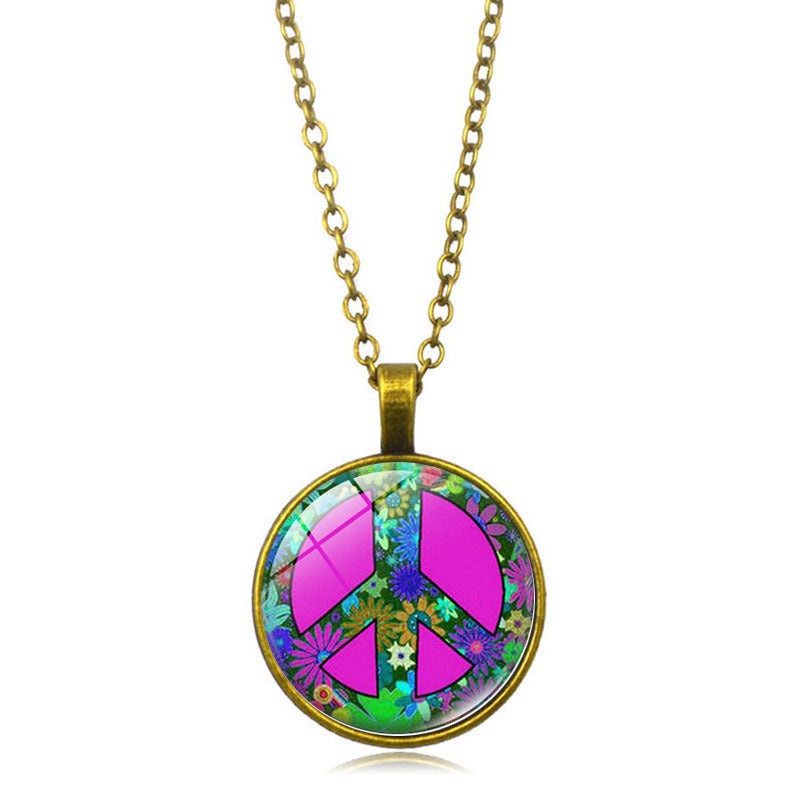 Women's Flower Peace Logo Time Stone For Vintage Necklaces