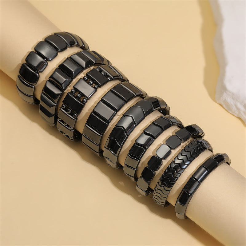Men's Haematite Elastic String Retro Personalized Beaded Bracelets