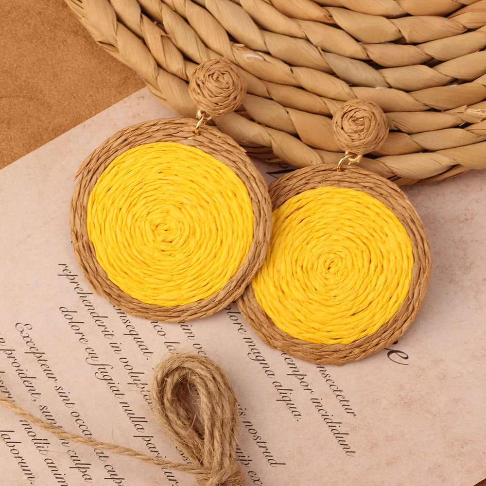Retro Beach Vacation Bohemian Grass Rattan Woven Female Temperament Long Earrings