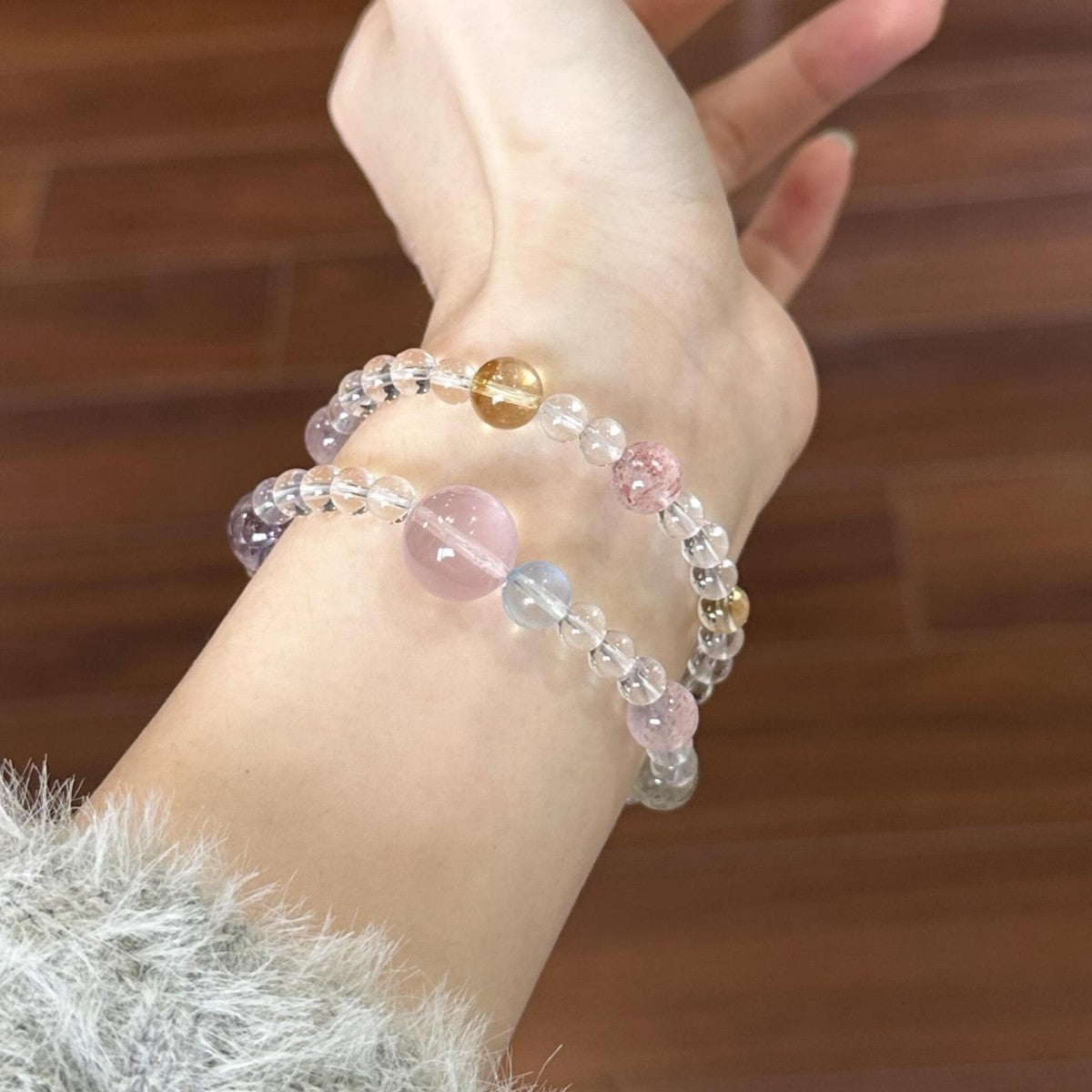 Stack Moon Chinese Natural Color Crystal Double Dopamine Temperament Bracelets