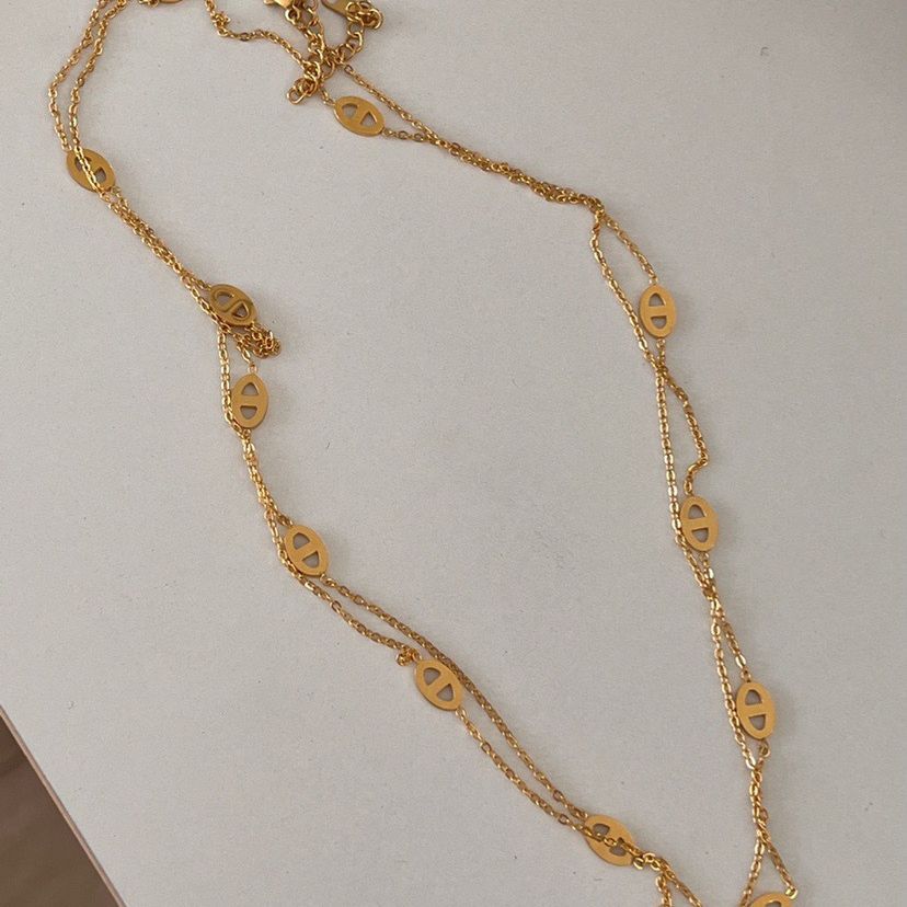 Extended Double Layer Pig Nose Twin Necklace