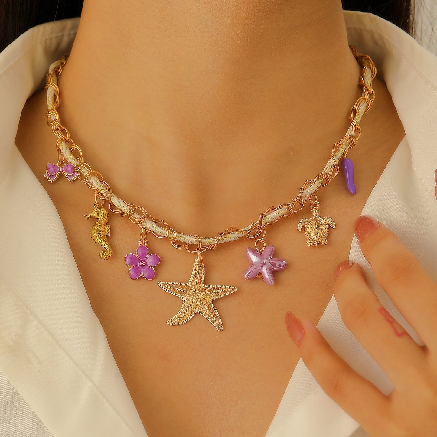Ocean Style Cartoon Shell Female Bohemian Creative Weaving Turtle Jewelry Set