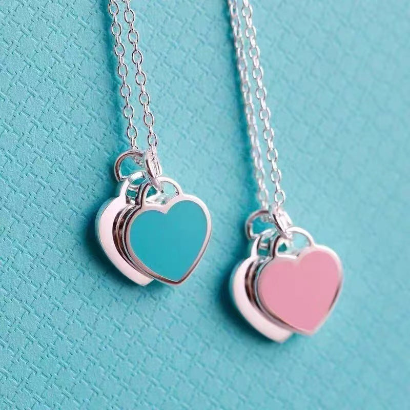 Women's Red Heart Drop Oil Enamel Blue Necklaces