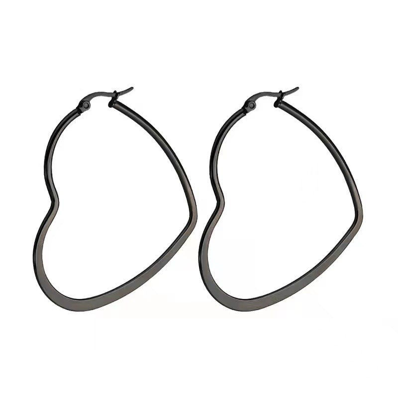 Coil Simple Love Heart Large Stainless Earrings