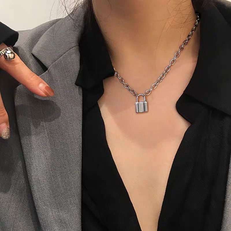 Men's Punk Titanium Steel Lock Head Stainless Necklaces