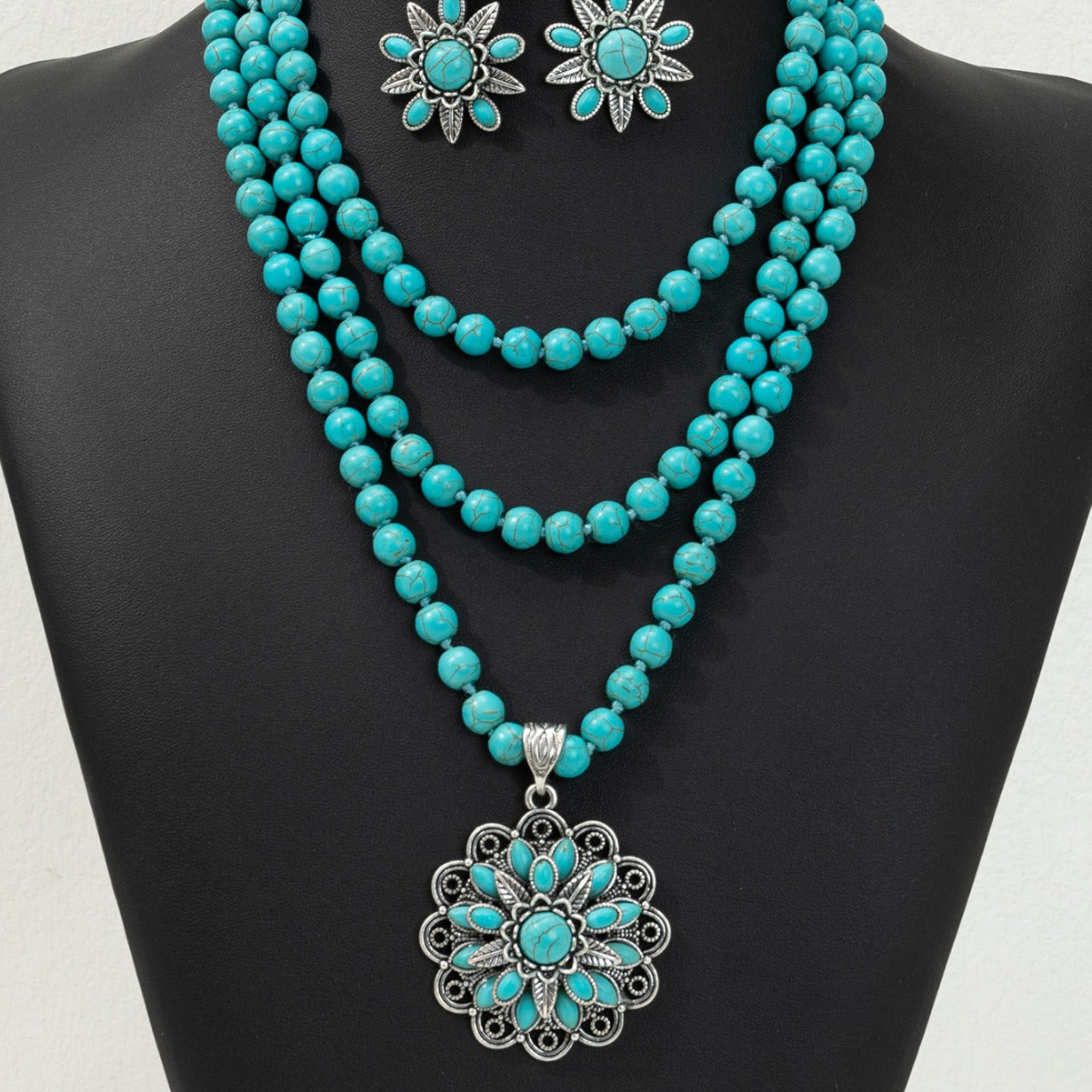 Retro Flower Turquoise Western Style Exaggerated Buddha Rings