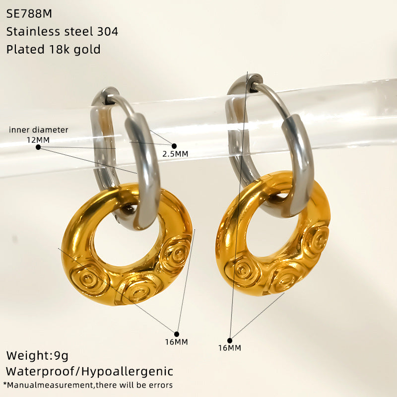 Women's Stainless Steel Color Matching Detachable Heart Round Earrings