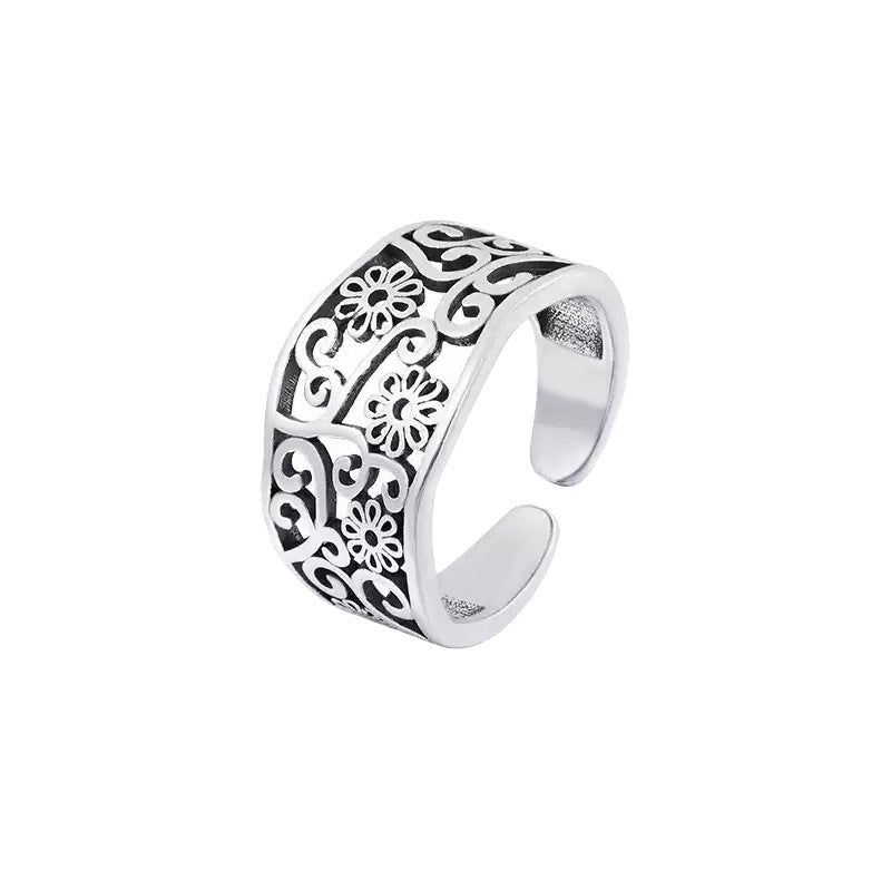 Female Simple High Sense Chinese Ethnic Style Flowers Rings