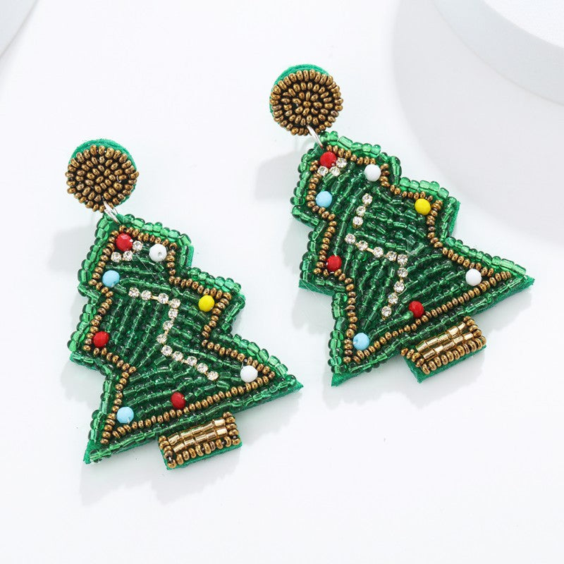 Creative Christmas Fabric Bead Tree Elderly Earrings