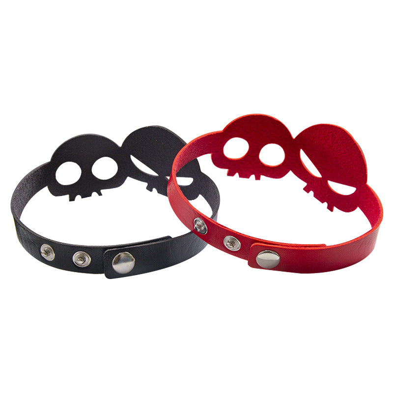 Exaggerated Personalized Halloween Skull Leather Clavicle Chain Necklaces