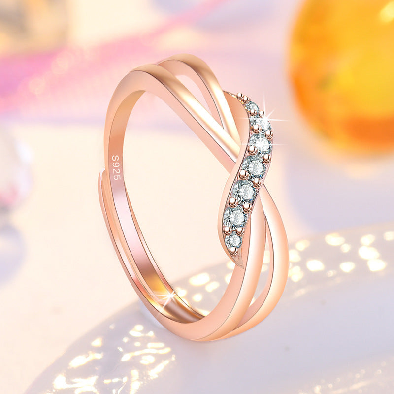 Rose Gold Plated Color Twisted Arm Curve Tail Ring