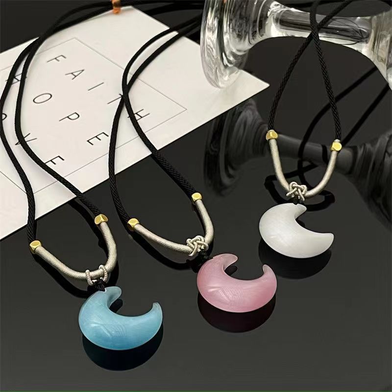 Moon White Moonlight Chalcedony Lotus Braid Necklaces