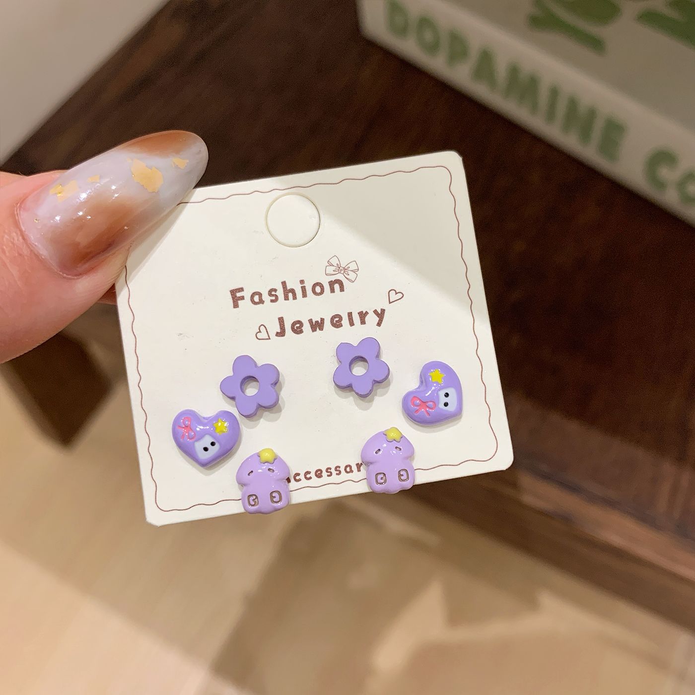 Women's Cartoon Cute Flowers Loves Cats Three-piece Stud Earrings