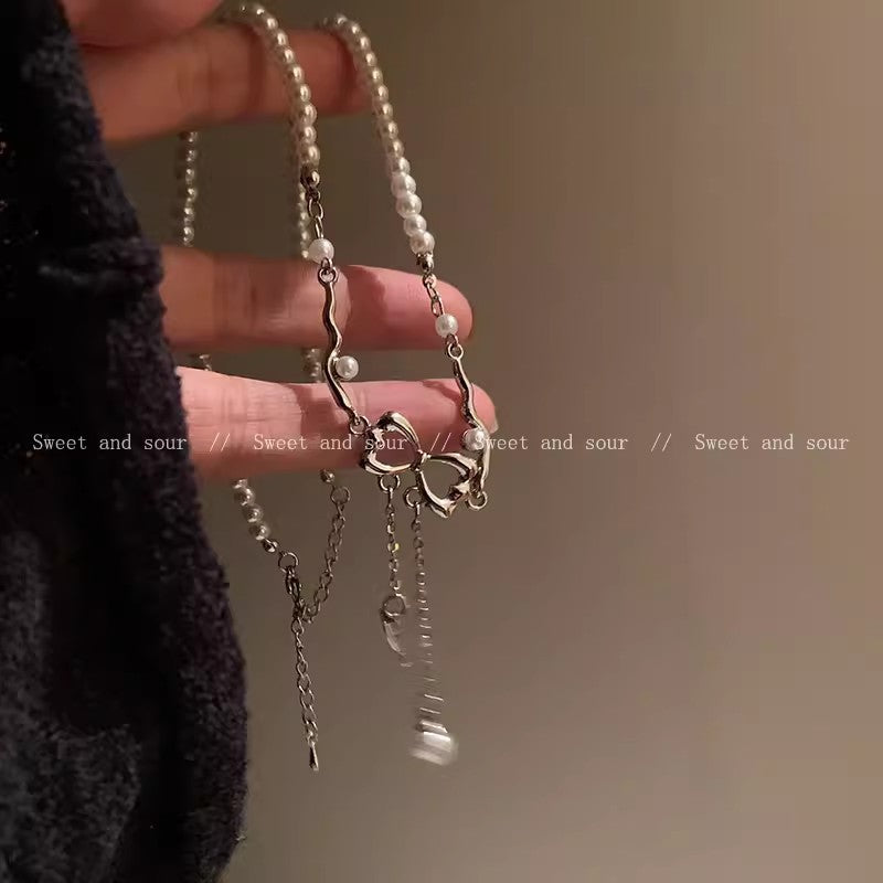 Sparking Zirconium Light Luxury Minority Design Sweet Graceful Bow Necklaces