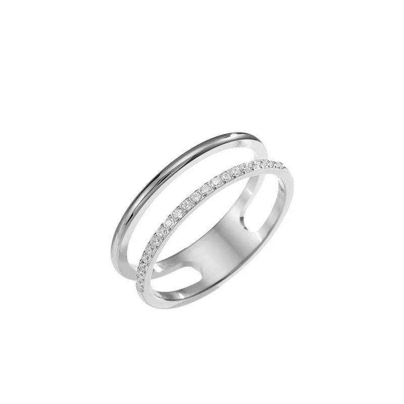 Women's Micro Inlaid Zircon Row Diamond Titanium Steel Rose Gold Rings