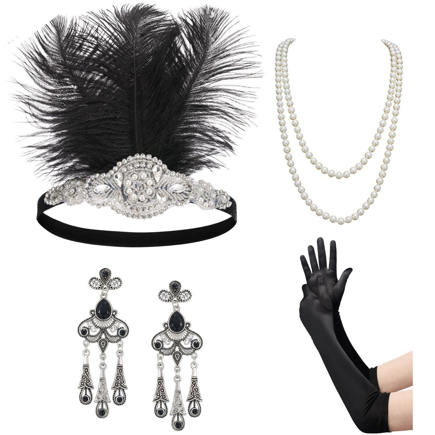 Red Feather Hair Band Masquerade Single Jewelry Set