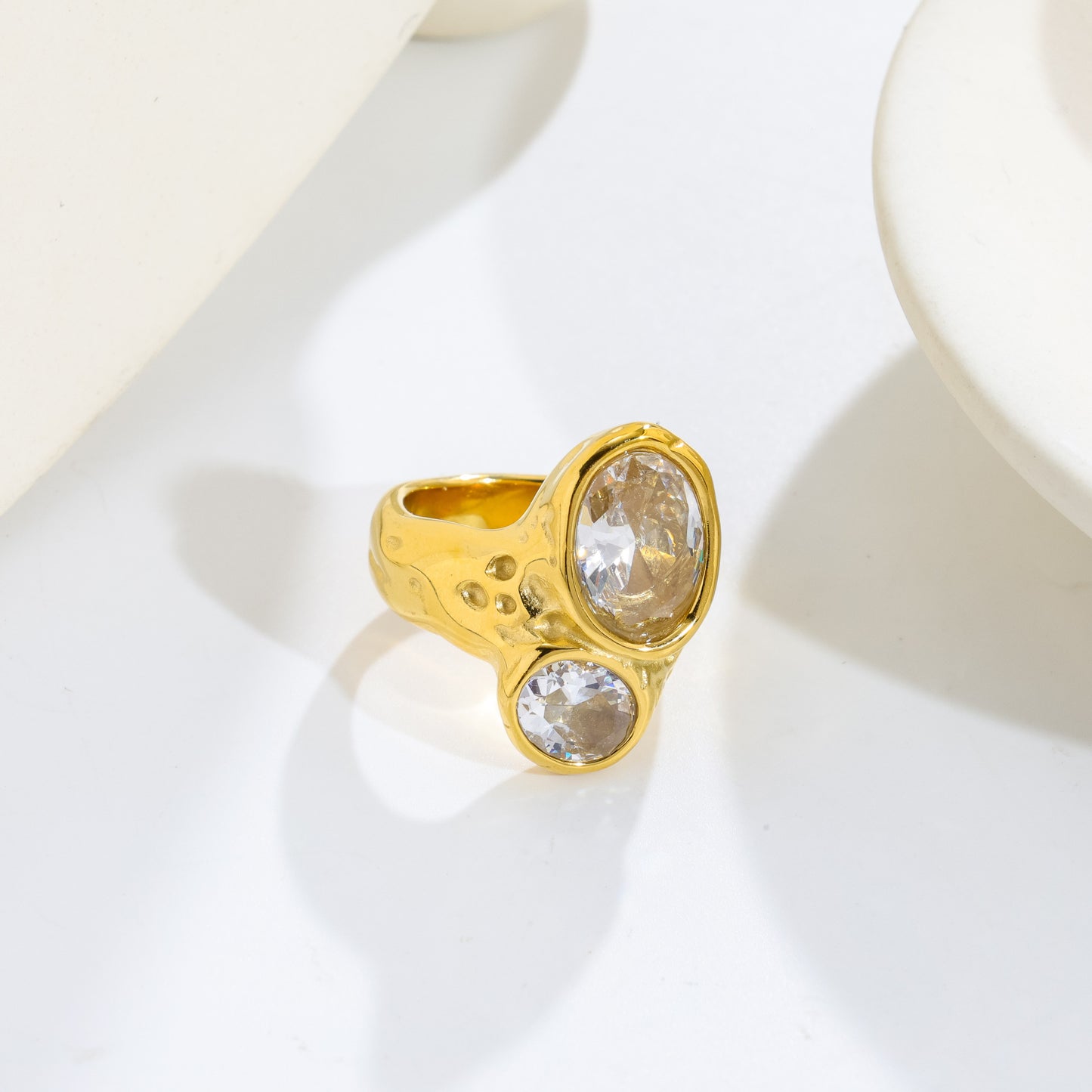 Women's Double Oval Zircon Stainless Steel Commuter Ring
