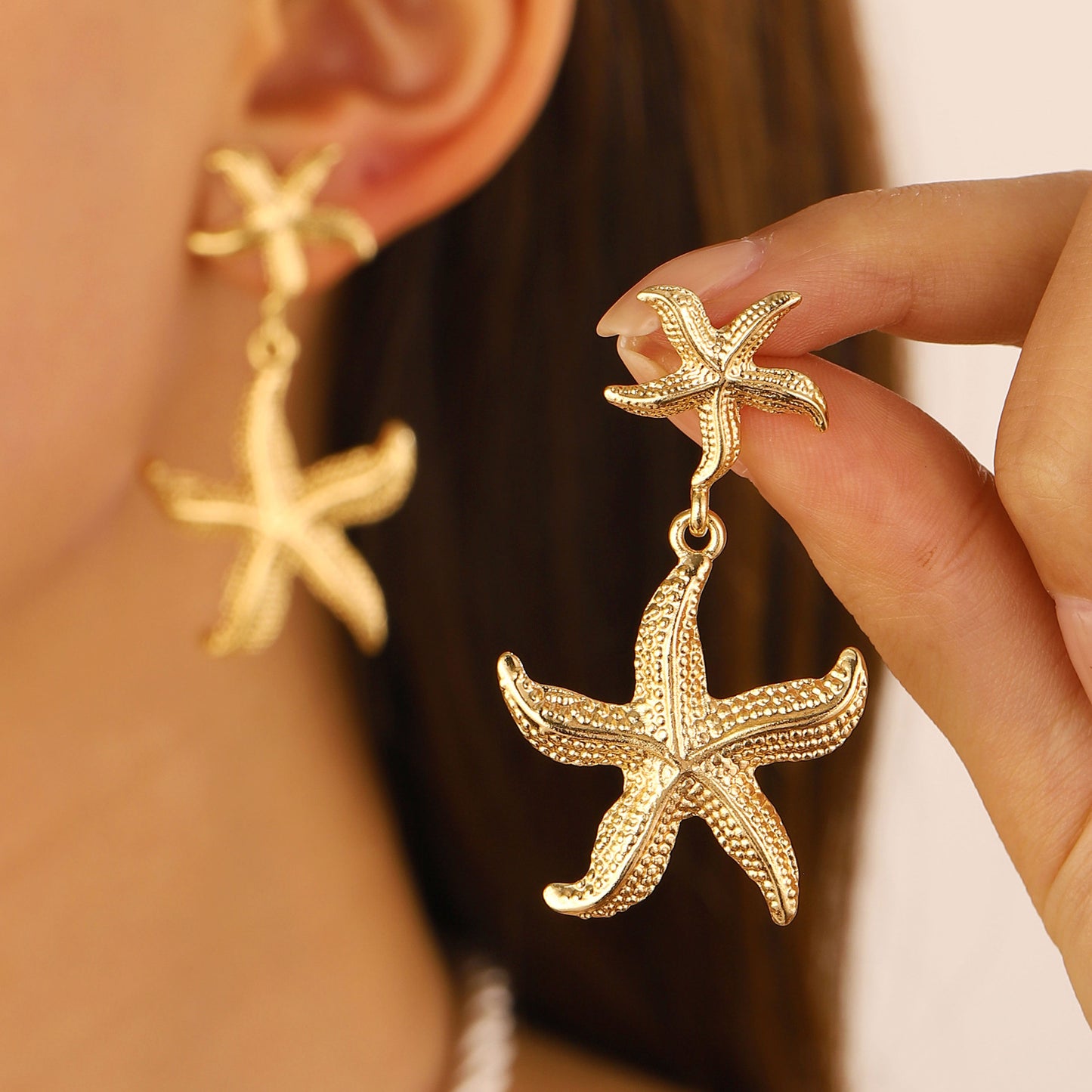 Beach Double Layer Starfish Three-piece Fashion Suit Female Summer Earrings