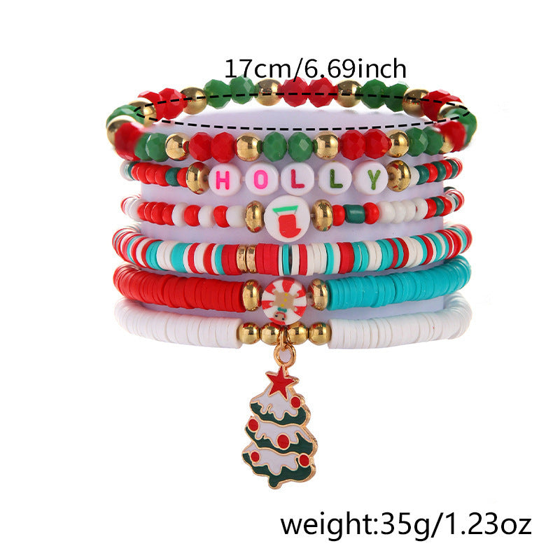 Christmas Female Snowflake Tree Polymer Clay Bracelets