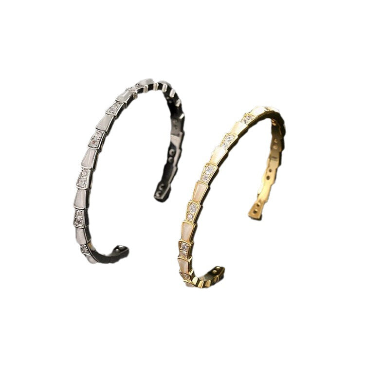 Women's Design High-grade Opal Snake-shaped Open-ended Rhinestone Textured Bracelets