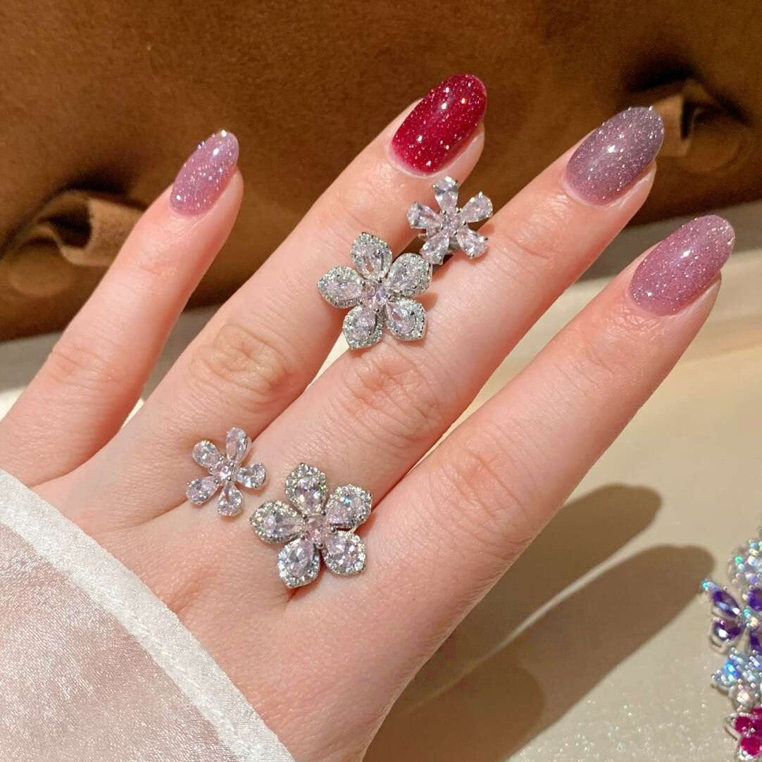 Women's Light Luxury High-grade Spring Cherry Blossom Pink Diamond Double Ring