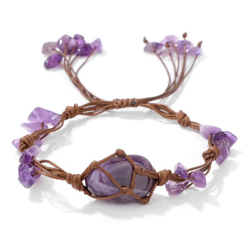 Women's Crystal Creative Hand Weaving Mesh Amethyst Pink Bracelets