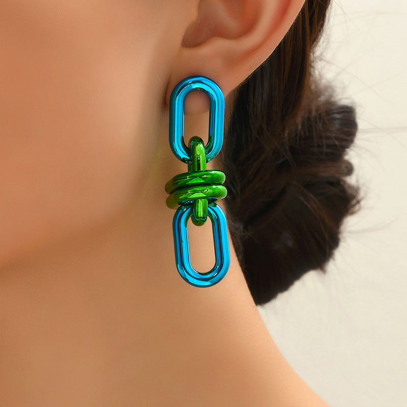 Women's Geometric Light Luxury Chain Color Contrast Patchwork Electroplated Earrings