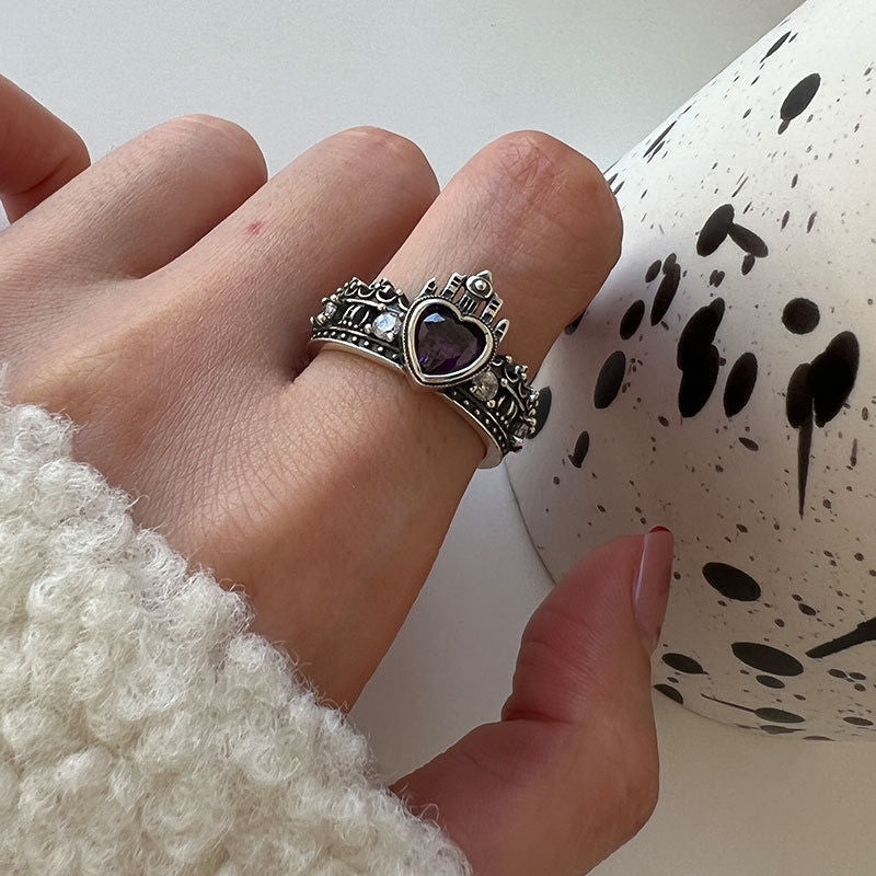 Crown Loving Heart Zircon Female Fashion Temperament Rings