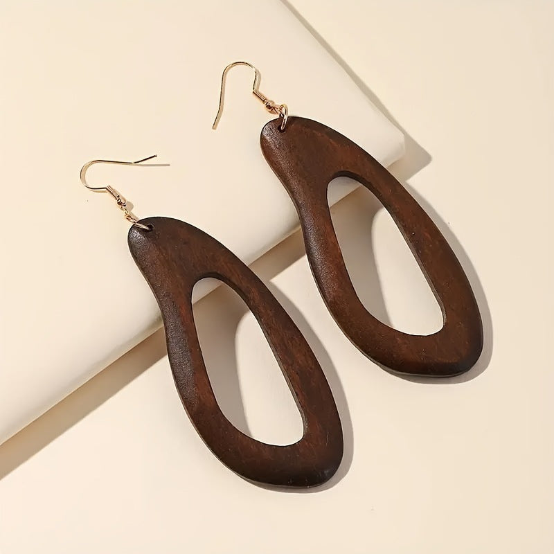 Women's Pairs Solid Wood Geometric Modeling Retro Design Exaggerated Earrings