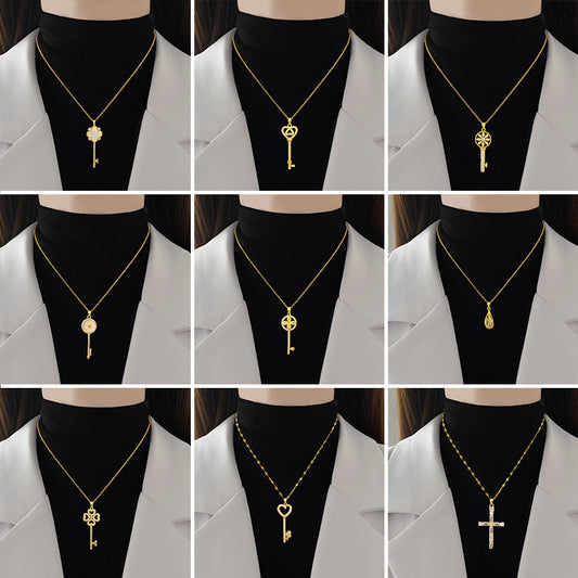 Steel Lucky Female Copper Micro Inlay Real Gold Plating Necklaces